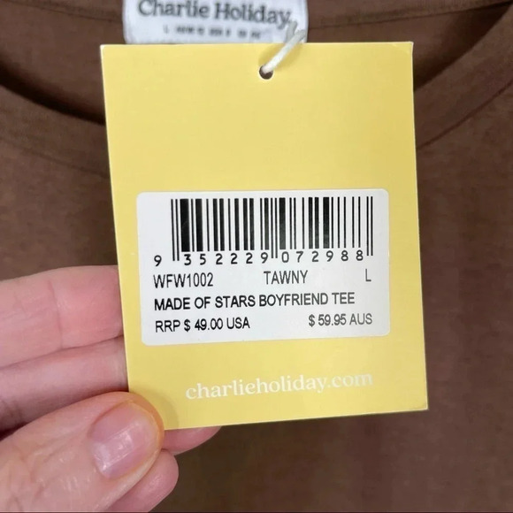 Charlie Holiday Made of‎ Star Boyfriend T-shirt Sz Large NWT Neutral Minimalist - Picture 12 of 13
